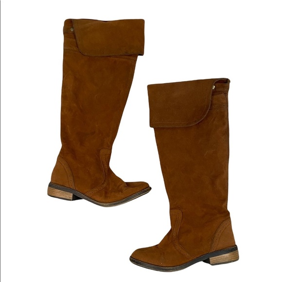 Qupid Faux Leather Tan Carmel Knee Length Boots - Picture 2 of 5